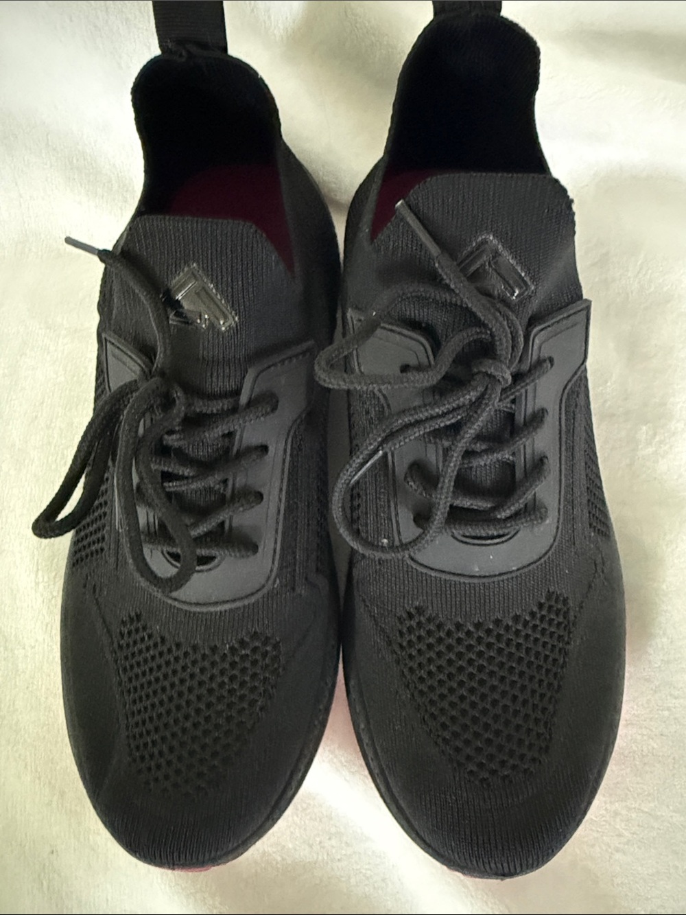 ANDREA Black Knit Lace-Up Athletic Sneakers